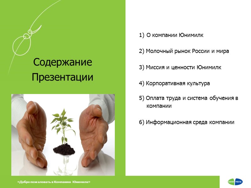 О компании Юнимилк  2) Молочный рынок России и мира  3) Миссия и